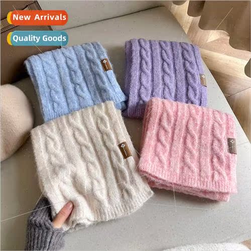 2023 solid color knted wool scarf female winter Korean ins s