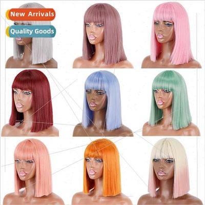 Europe wig headdress burgundy short bangs straight wig chemi