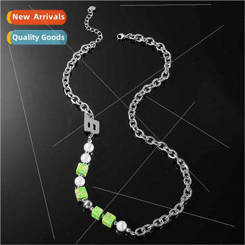 Europe Hip Hop Fresh Summer Green Beaded Spliced Letters Nec