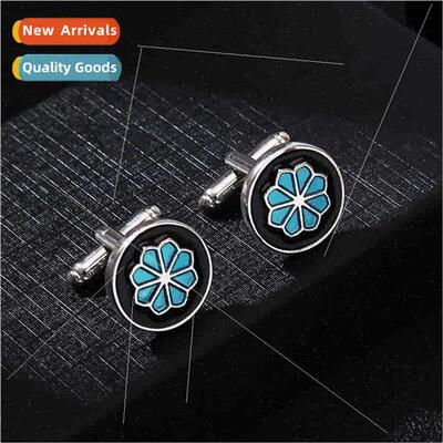 New round blue lacquer cufflinks fashion men shirt French cu