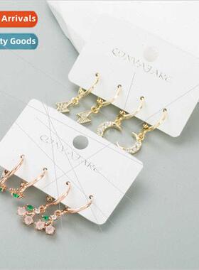 Ins wind Korean nd 18k gold-plated earrings 2-piece set 925