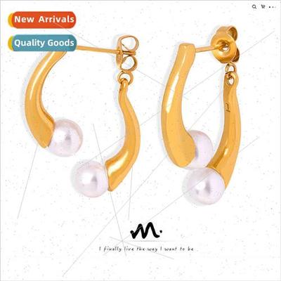 French simple retro asymmetrical imation pearl tanium steel