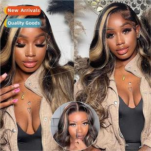 wig Europe ladies brown highlights long curly hair wavy wig