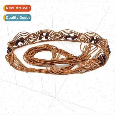 New Vintage Floral Handmade Waxed Rope Wooden Bead Weaving L