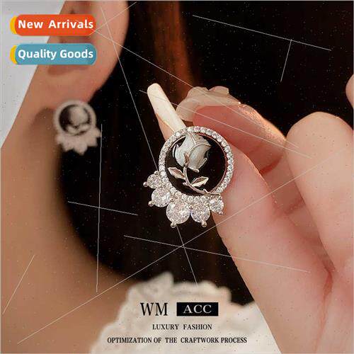 silver Needle Zirconia Drip Oil Flower Earrings che Hundred