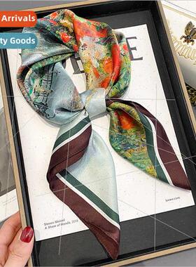 2022 spring summer new oil painting 70 silk square scarf wom