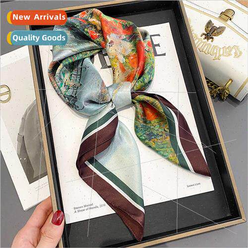 2022 spring summer new oil painting 70 silk square scarf wom