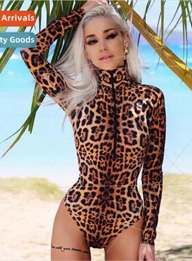 Erotic ngerie Sexy Leopard Print Long Sleeve One Piece