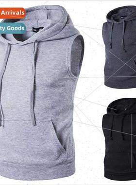 2022 Spring New Men Pullover Hooded Pocket Vest Vest Shoulde