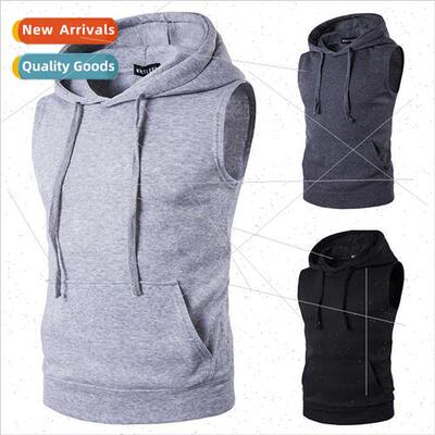 2022 Spring New Men Pullover Hooded Pocket Vest Vest Shoulde