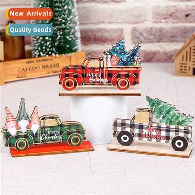 New Christmas decorations wooden car ornaments plaid pickup