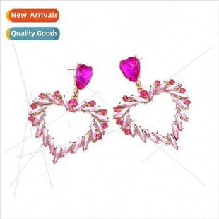 earrings love colored New holl inlaid heart diamonds fashion