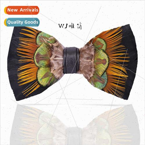 557 men bow tie green peacock feather ink blue wedding groom
