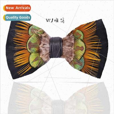 557 men bow tie green peacock feather ink blue wedding groom