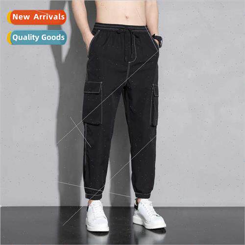 Ice silk drawstring pants men 2023 new summer thin nd tide b