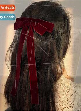 Velvet bow ribbon hair clips female Korean  gentle temperame