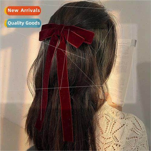 Velvet bow ribbon hair clips female Korean  gentle temperame