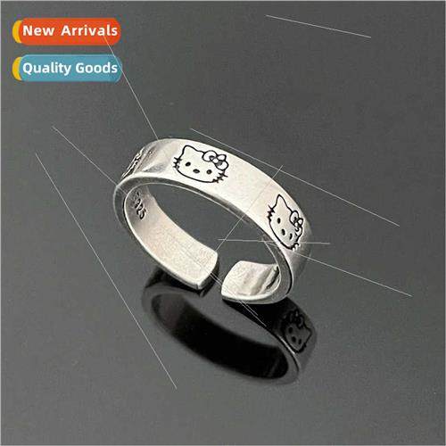 Cartoon cat ring female ins vintage thai silver niche open r