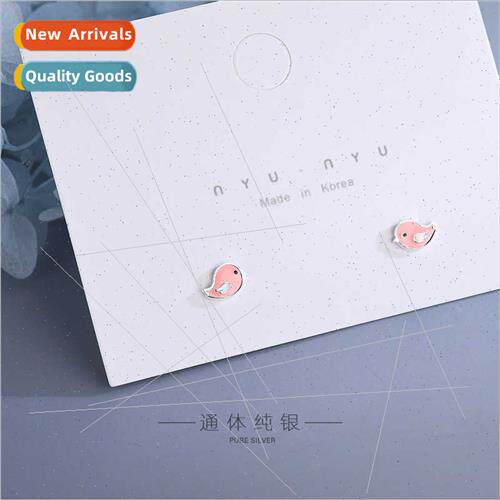 s925 silver Korea oil drop craft cartoon bird earrings small