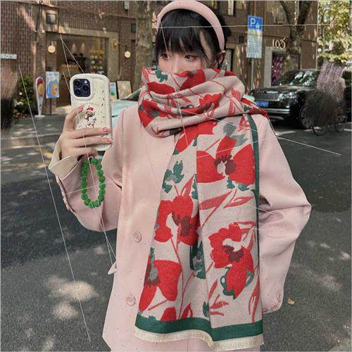 Autumn winter new retro floral air-condioning room scarf fem