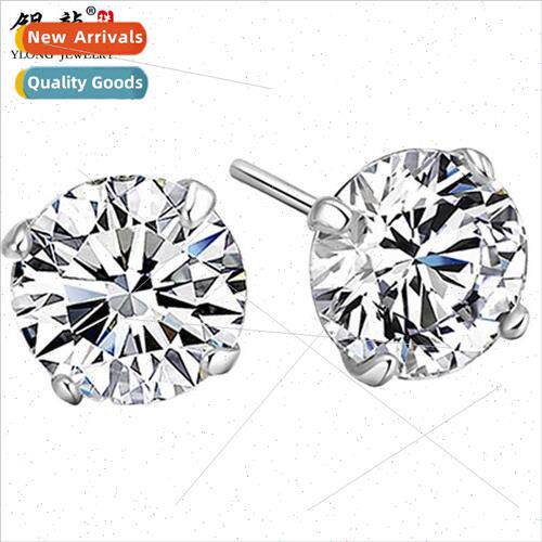 s925 silver samlined four claw earrings Korea standing zirco