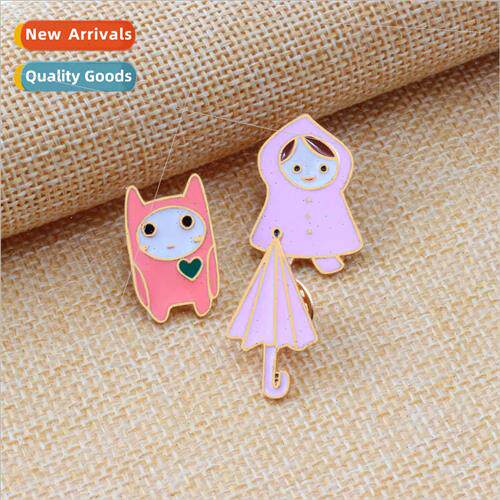 Kawaii cartoon pink corsage girl umbrella creative brooch ra