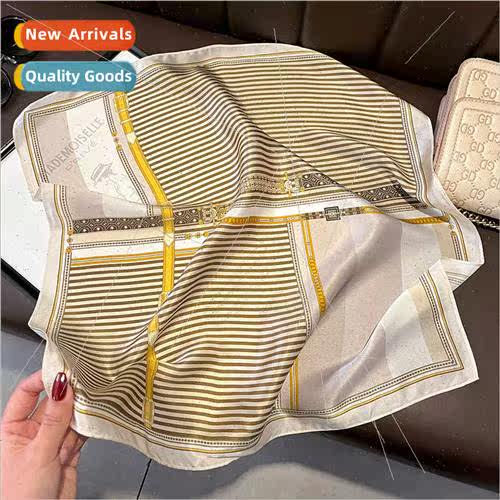 Korean  simple stripes spring summer silk scarf women 53 squ