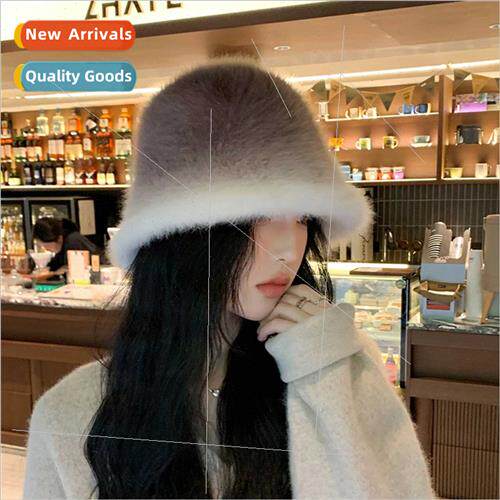 Autumn winter Korean gradient colour rabb hair basin cap sho