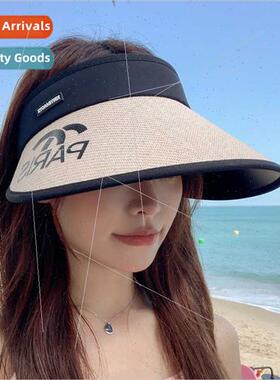 2023 Korean  new hat female C letters straw hollow top sunsc