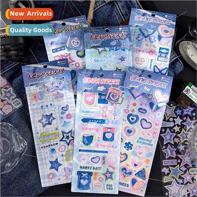 PET denim quilting wind stickers star prints creative handbo