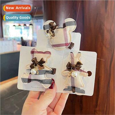 Europe grid girls headdress hair clips plaid fabric cartoon