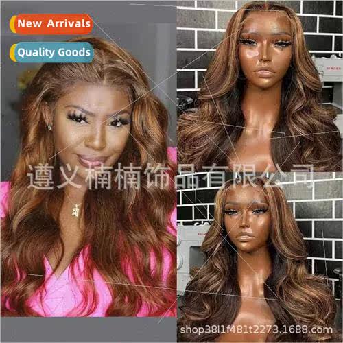 Europe ladies wig big wave long curly hair front lace wig he