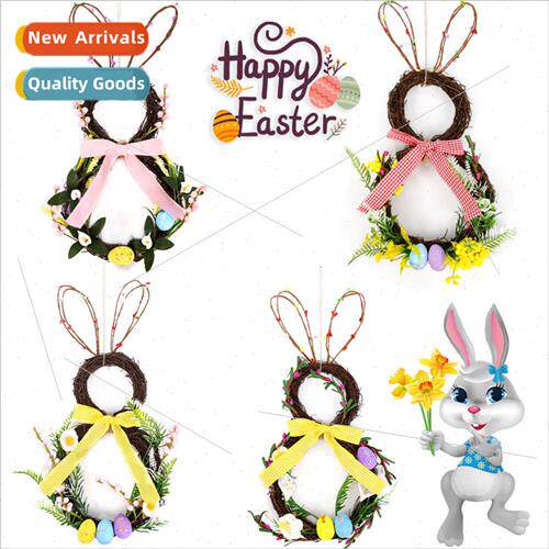 New Easter Bunny Rattan Wreath GarlHanging Decoration Indoor