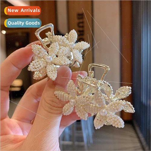 Medium-sized flower pearl metal grab clip half tie hairpin f