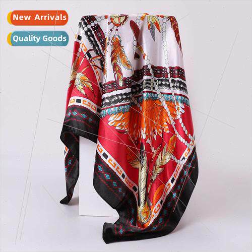 Ethnic printed silk scarf women chain feather multicolor sca