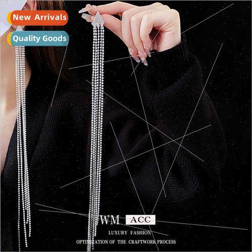 lver needle wh diamonds triangle long tassel earrings Europe