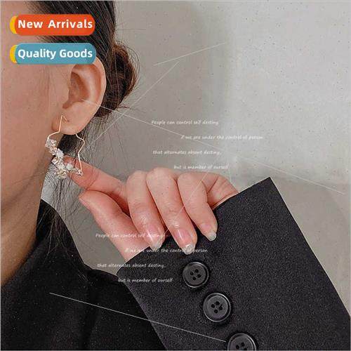Korea hollow pentagram star earrings female crystal earrings