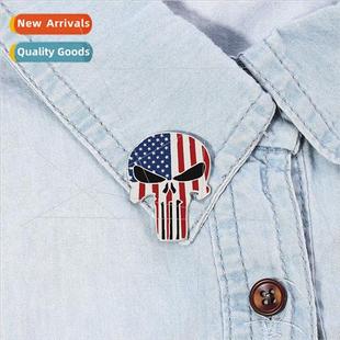 Flag Skull Pin Lapel Jewellery Punisher American Brooch