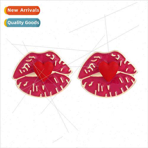 Personalized creative oil dripping red lips love heart earri