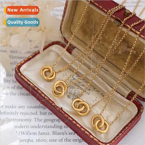 Europe new round tanium steel gold-plated ring pendant neckl