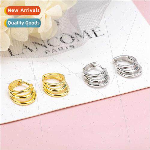 925 silver Korearound double ring earrings buckle nd ins ear