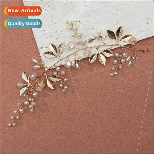 Ancient hanbok headdress pearl headband handmade gold bridal