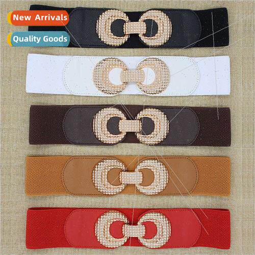 Black elastic waistband wide female waistband outside shirt