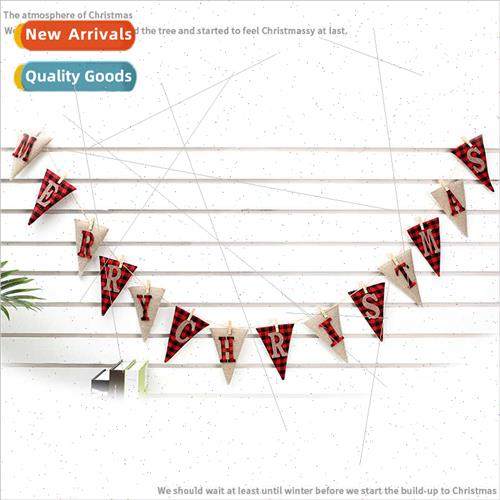 Burlap Pull Flags Christmas Triangle Flags Red Plaid Burlap