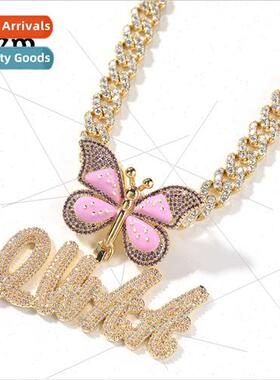 Hip Hop monogram necklace ins oil drip butterfly clasp head