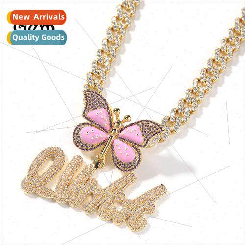 Hip Hop monogram necklace ins oil drip butterfly clasp head