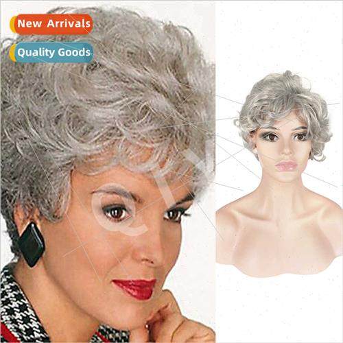 Stage permance elderly flower whe wig female short curly hai