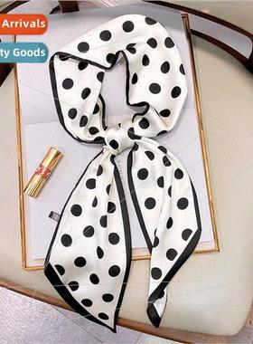Korean fashion polka dot thin narrow long silk scarf women s