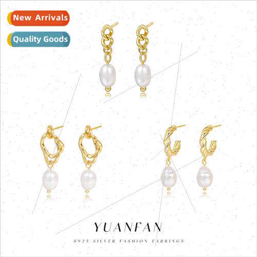 s925 silver twist natural pearl earrings female cold wind ro