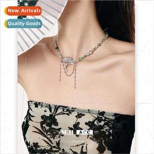 beaded necklace female fan collarbone green ancient light